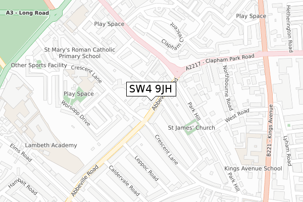 SW4 9JH map - large scale - OS Open Zoomstack (Ordnance Survey)