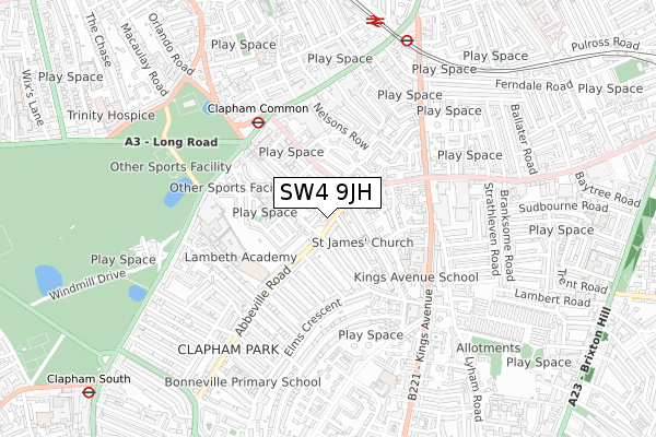 SW4 9JH map - small scale - OS Open Zoomstack (Ordnance Survey)