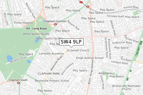 SW4 9LP map - small scale - OS Open Zoomstack (Ordnance Survey)