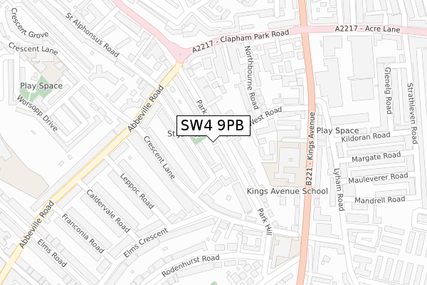 SW4 9PB map - large scale - OS Open Zoomstack (Ordnance Survey)