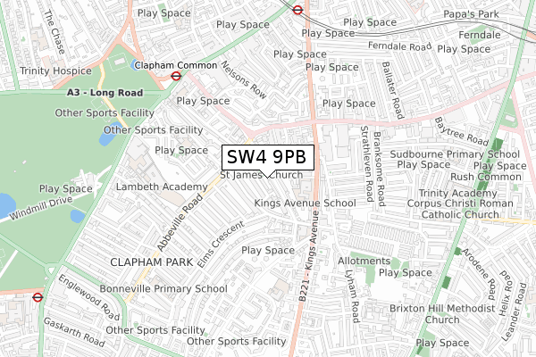 SW4 9PB map - small scale - OS Open Zoomstack (Ordnance Survey)