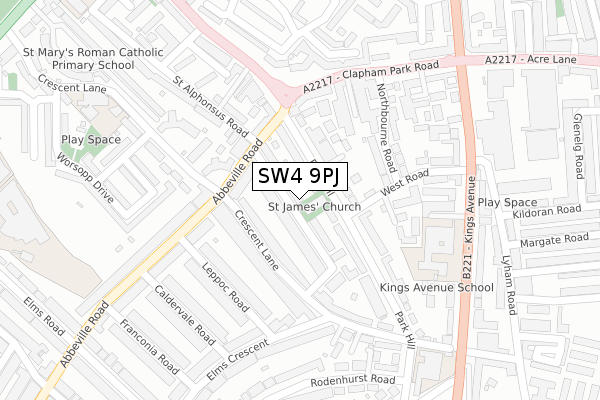 SW4 9PJ map - large scale - OS Open Zoomstack (Ordnance Survey)