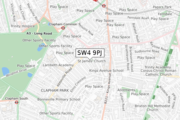 SW4 9PJ map - small scale - OS Open Zoomstack (Ordnance Survey)