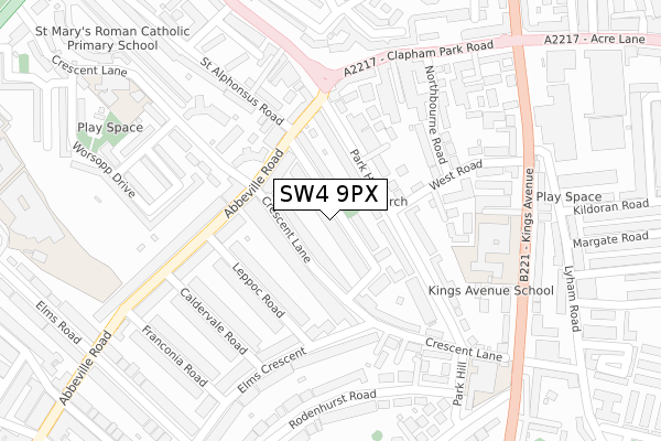 SW4 9PX map - large scale - OS Open Zoomstack (Ordnance Survey)