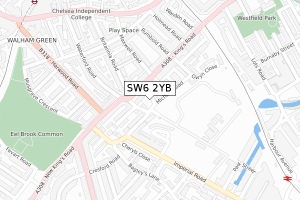 SW6 2YB map - large scale - OS Open Zoomstack (Ordnance Survey)