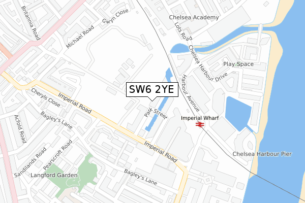 SW6 2YE map - large scale - OS Open Zoomstack (Ordnance Survey)