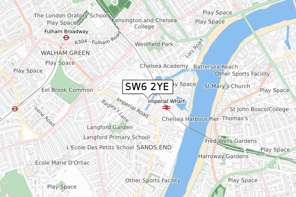 SW6 2YE map - small scale - OS Open Zoomstack (Ordnance Survey)