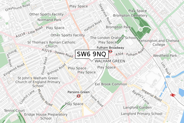 SW6 9NQ map - small scale - OS Open Zoomstack (Ordnance Survey)
