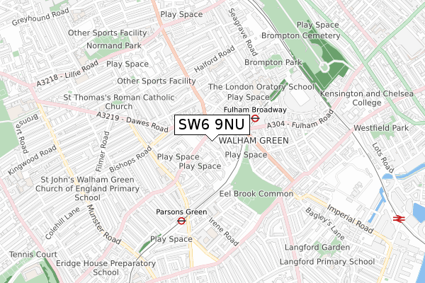 SW6 9NU map - small scale - OS Open Zoomstack (Ordnance Survey)