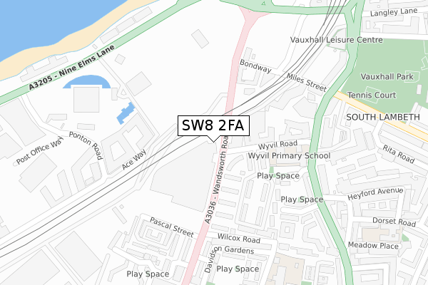 SW8 2FA map - large scale - OS Open Zoomstack (Ordnance Survey)
