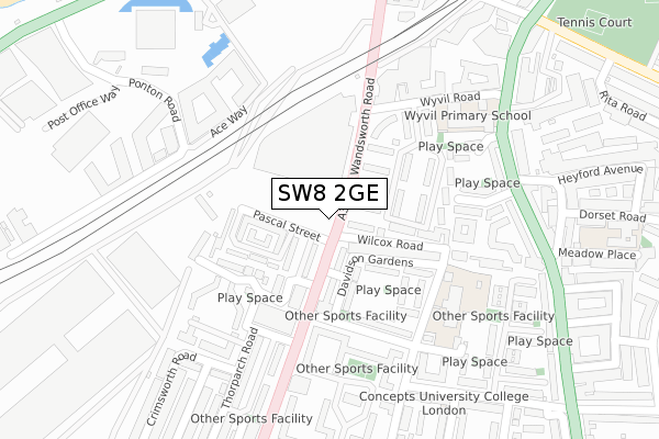 SW8 2GE map - large scale - OS Open Zoomstack (Ordnance Survey)