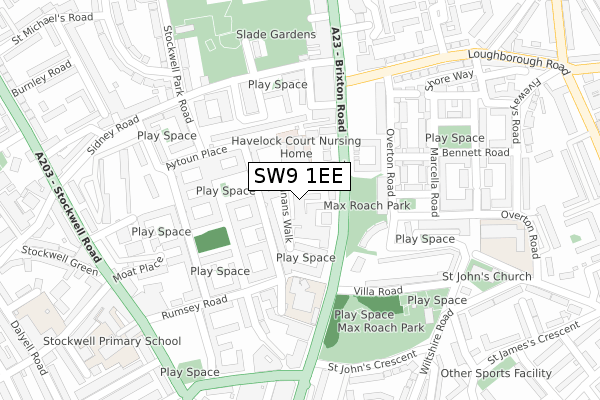SW9 1EE map - large scale - OS Open Zoomstack (Ordnance Survey)
