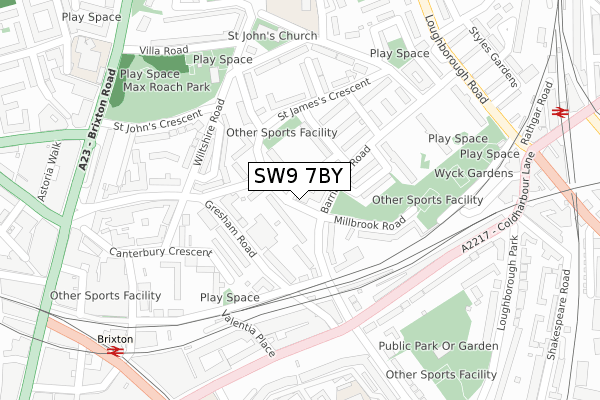 SW9 7BY map - large scale - OS Open Zoomstack (Ordnance Survey)