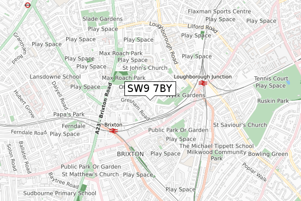 SW9 7BY map - small scale - OS Open Zoomstack (Ordnance Survey)