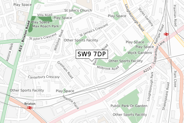 SW9 7DP map - large scale - OS Open Zoomstack (Ordnance Survey)