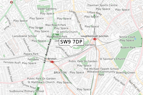 SW9 7DP map - small scale - OS Open Zoomstack (Ordnance Survey)