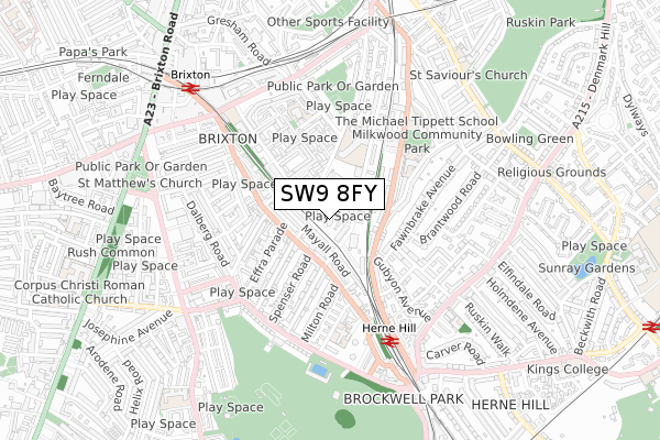 SW9 8FY map - small scale - OS Open Zoomstack (Ordnance Survey)