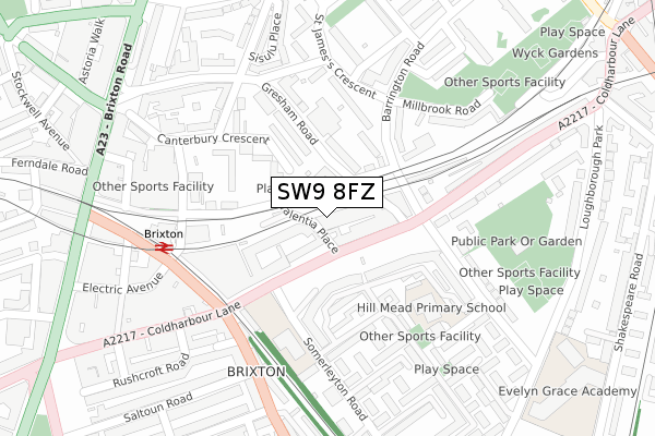 SW9 8FZ map - large scale - OS Open Zoomstack (Ordnance Survey)