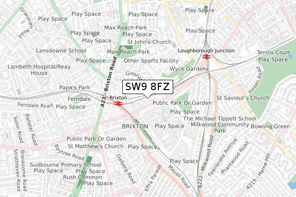 SW9 8FZ map - small scale - OS Open Zoomstack (Ordnance Survey)