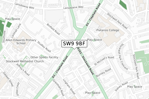 SW9 9BF map - large scale - OS Open Zoomstack (Ordnance Survey)