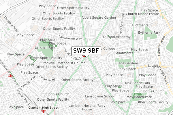 SW9 9BF map - small scale - OS Open Zoomstack (Ordnance Survey)