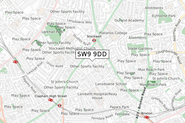 SW9 9DD map - small scale - OS Open Zoomstack (Ordnance Survey)