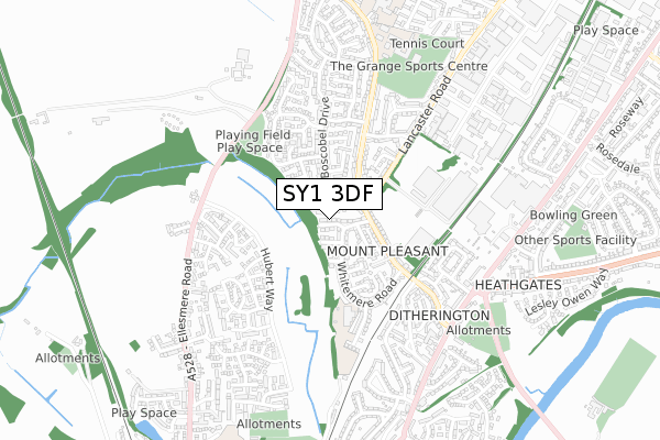 SY1 3DF map - small scale - OS Open Zoomstack (Ordnance Survey)