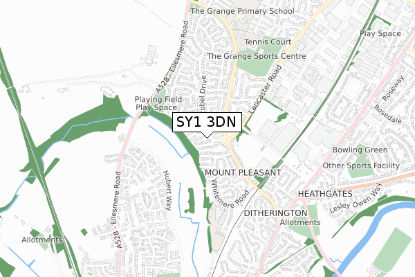 SY1 3DN map - small scale - OS Open Zoomstack (Ordnance Survey)
