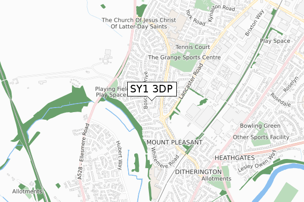 SY1 3DP map - small scale - OS Open Zoomstack (Ordnance Survey)
