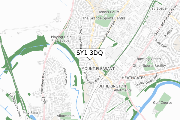 SY1 3DQ map - small scale - OS Open Zoomstack (Ordnance Survey)