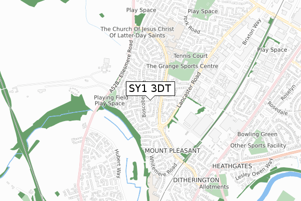 SY1 3DT map - small scale - OS Open Zoomstack (Ordnance Survey)