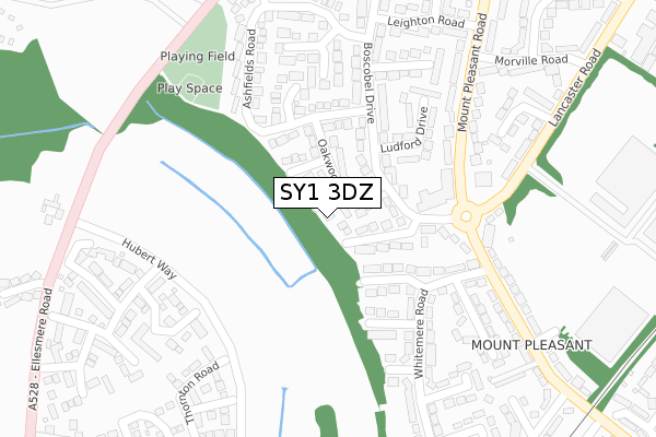 SY1 3DZ map - large scale - OS Open Zoomstack (Ordnance Survey)