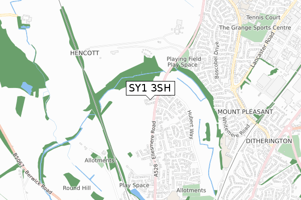SY1 3SH map - small scale - OS Open Zoomstack (Ordnance Survey) SY1 3SH map - small scale - OS Open Zoomstack (Ordnance Survey)