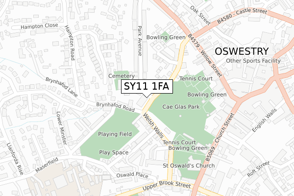 SY11 1FA map - large scale - OS Open Zoomstack (Ordnance Survey)