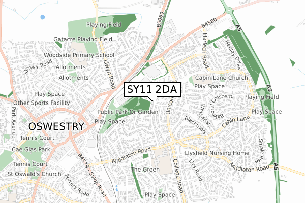 SY11 2DA map - small scale - OS Open Zoomstack (Ordnance Survey)