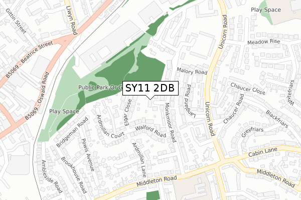 SY11 2DB map - large scale - OS Open Zoomstack (Ordnance Survey)