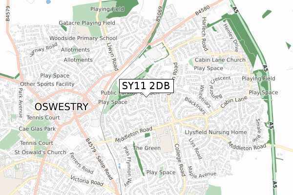 SY11 2DB map - small scale - OS Open Zoomstack (Ordnance Survey)