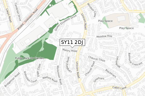 SY11 2DJ map - large scale - OS Open Zoomstack (Ordnance Survey)