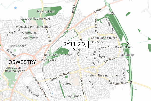 SY11 2DJ map - small scale - OS Open Zoomstack (Ordnance Survey)