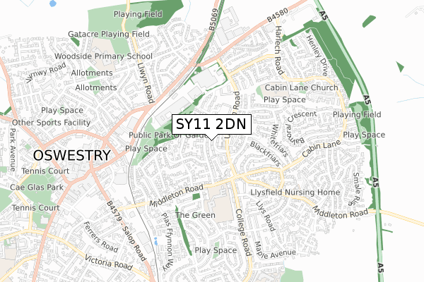 SY11 2DN map - small scale - OS Open Zoomstack (Ordnance Survey)