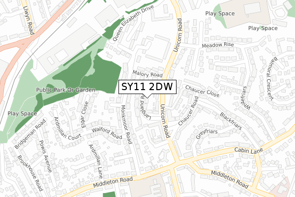SY11 2DW map - large scale - OS Open Zoomstack (Ordnance Survey)