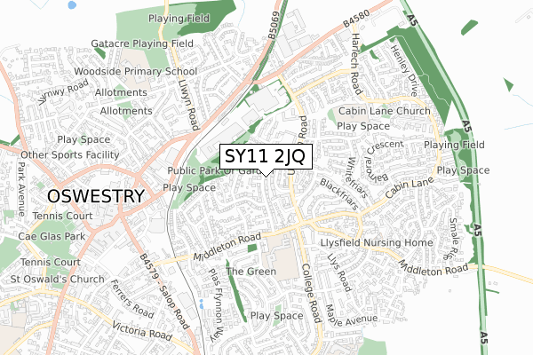 SY11 2JQ map - small scale - OS Open Zoomstack (Ordnance Survey)