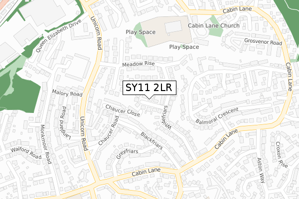 SY11 2LR map - large scale - OS Open Zoomstack (Ordnance Survey)