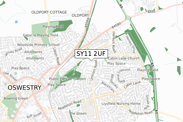 SY11 2UF map - small scale - OS Open Zoomstack (Ordnance Survey)