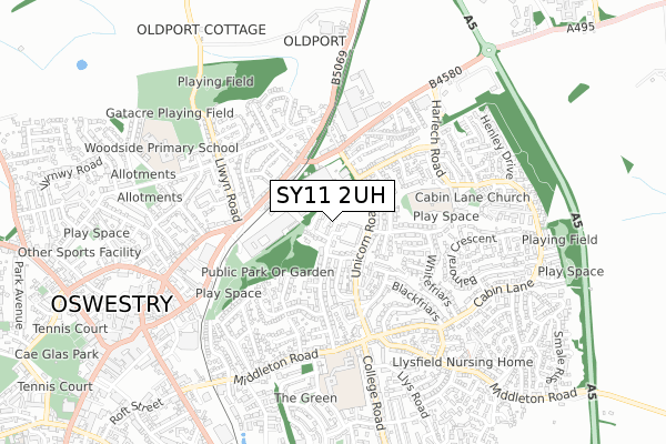 SY11 2UH map - small scale - OS Open Zoomstack (Ordnance Survey)