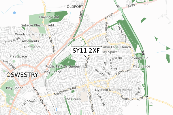 SY11 2XF map - small scale - OS Open Zoomstack (Ordnance Survey)