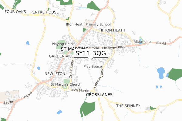 SY11 3QG map - small scale - OS Open Zoomstack (Ordnance Survey)