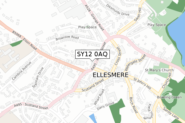 SY12 0AQ map - large scale - OS Open Zoomstack (Ordnance Survey)