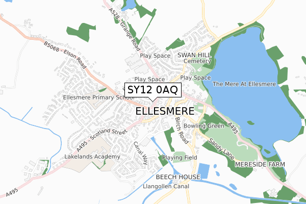 SY12 0AQ map - small scale - OS Open Zoomstack (Ordnance Survey)