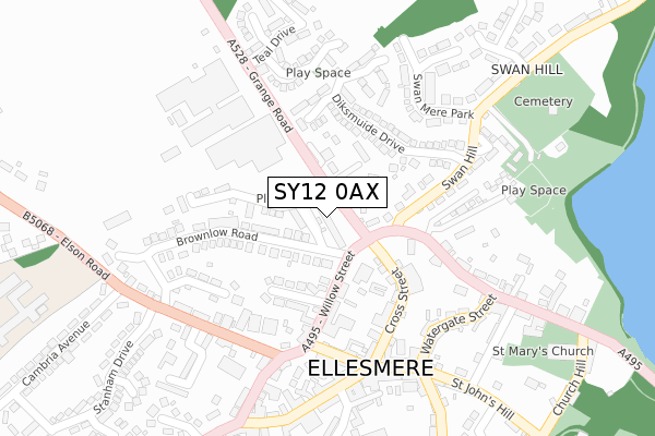 SY12 0AX map - large scale - OS Open Zoomstack (Ordnance Survey)